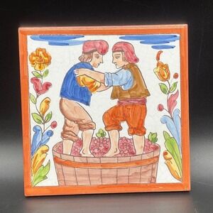 Hand Painted Spanish Tile Grape Stomping Folk Wall‎ Art Castellon de la Plana